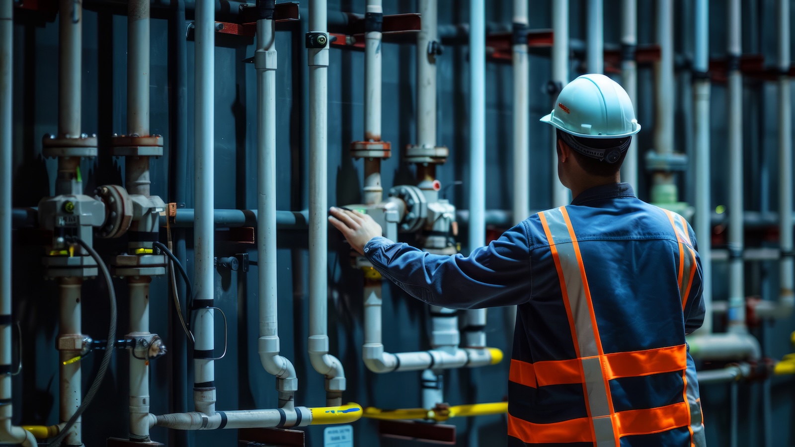 Plumber inspecting pipes