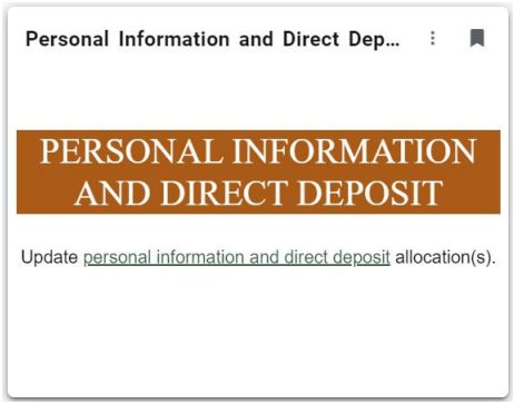 Personal Information and Direct Deposit Card