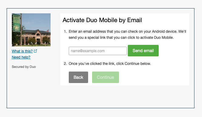 Activate Duo Mobile by Email